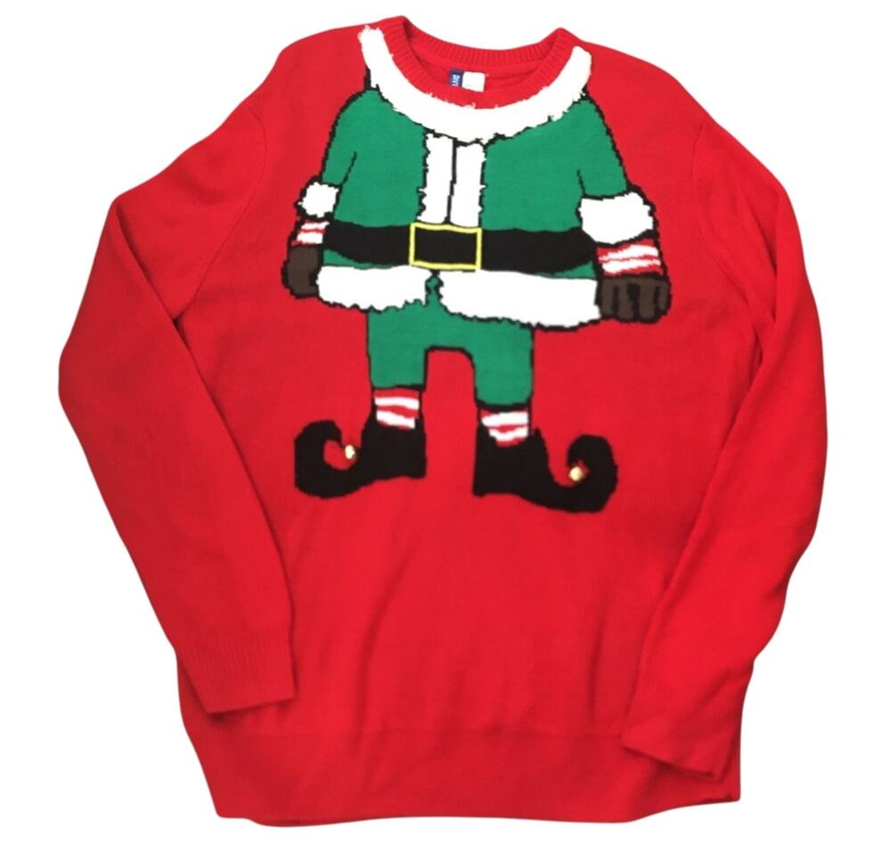 H&M Medium Mens Ugly Elf Christmas Sweater Holiday Office Party Humor Cute Funny